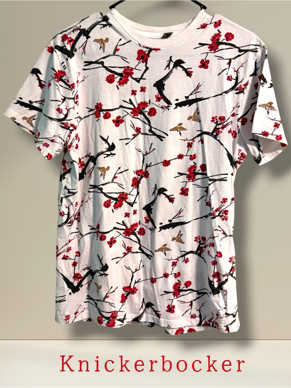 🌺Knickerbocker Men's White Floral Graphic Tee with Red Blossoms